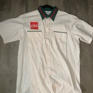 Coca Cola Men's Cream Shirt with Green Accents